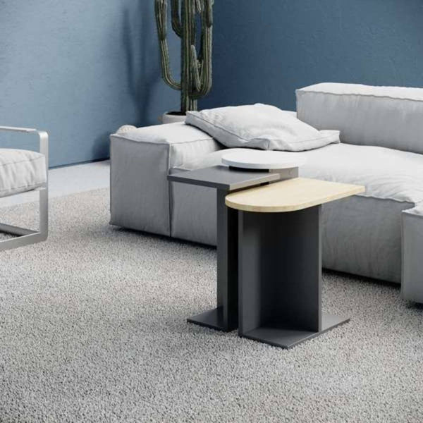 acquista Set 3 Tavolini da Soggiorno Varie Misure in MDF Mund Antracite e Bianco
