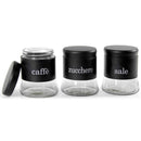 Set 3 Barattoli 11x14 cm Porta Caffe Zucchero Sale 750 ml Design Moderno in Vetro Nero      
