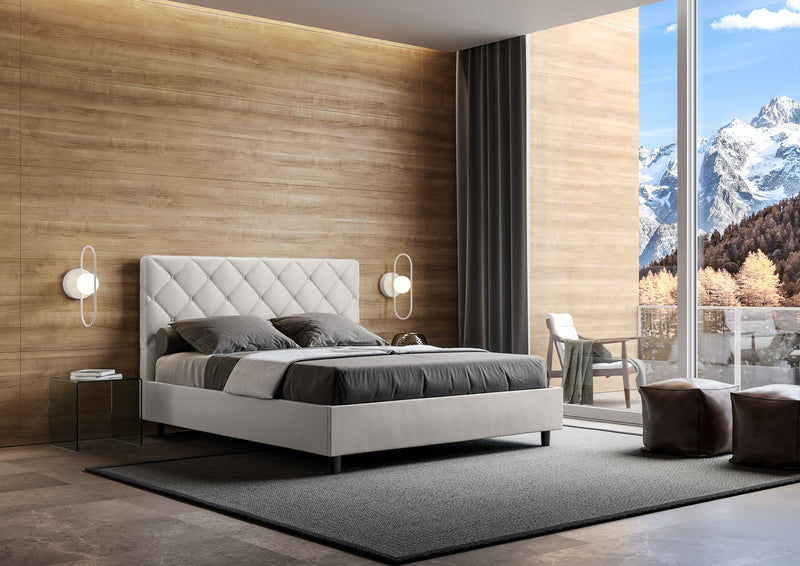 Letto Matrimoniale con Testata e Alzata Comoda Imbottito in Similpelle Priya Bianco Varie Misure