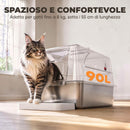 Lettiera Gatto Chiusa XL 61x41x38 cm con Coperchio Gradino Raccogli-lettiera e Paletta in Acciaio Inox e ABS Grigio Chiaro      