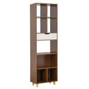 Libreria 8 Ripiani 1 Cassetto 53x185x30 cm in Legno Melaminico Zebrano e Bianco Opaco