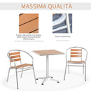 Set Tavolo e 2 Sedie da Giardino in Alluminio Effetto Legno