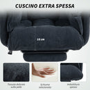 Sedia da Ufficio Operativa Reclinabile con Poggiapiedi 75x77x110-118 cm in Tessuto Effetto Velluto Nero  