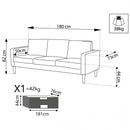 Divano 3 Posti Ramsey 180x73x82 h cm in Tessuto Grigio chiaro