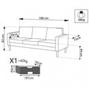 Divano 3 Posti Ramsey 180x73x82 h cm in Tessuto Beige