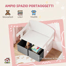 Panca Porta 3 in 1 Giochi per Bambini 3-6 Anni Convertibile in Tavolo e Sedia con 2 Contenitori in MDF Bianco      