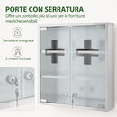 Armadietto dei Medicinali 46x12x48 cm con Serratura e Ante in Vetro Temperato in Acciaio Inox Argento      