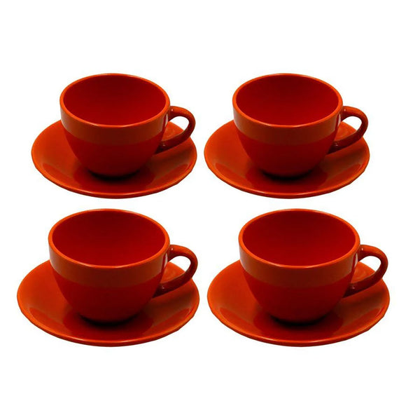 acquista Set 4 Tazze da The con Piattino Ø9,5xh7 cm in Gres Porcellanato Romeo Arancione