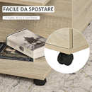 Tavolino da Caffè 2 Cassetto 2 Mensole 70x70x35 cm con Ruote in Legno