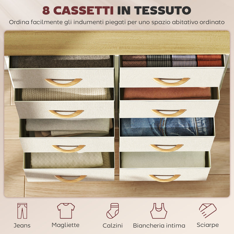 Cassettiera con 8 Cassetti in Tessuto 86x30x94,5 cm Tasche Laterali Portaoggetti Struttura in Acciaio Beige  