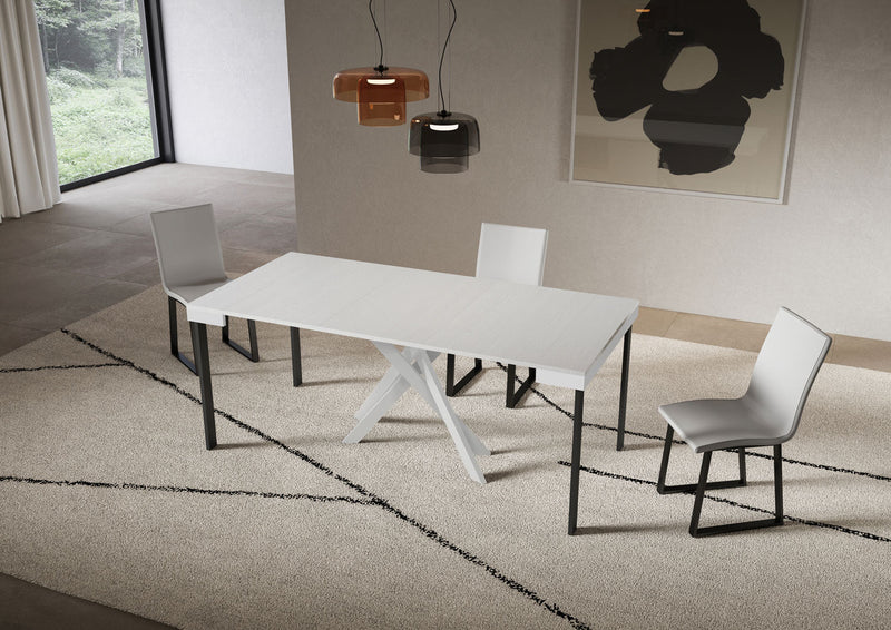 Consolle Allungabile 90-196x40x77 cm Saki Small Evolution Bianco Frassino Gambe Bianche 