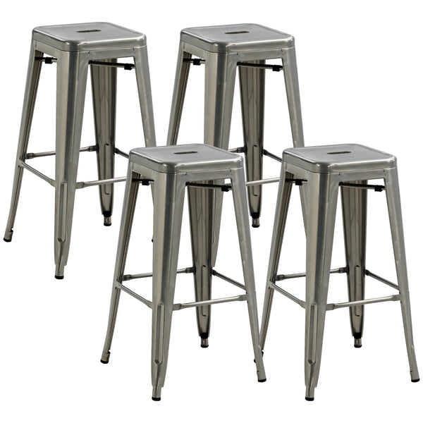 Set 4 Sgabelli Bar Impilabili con Poggiapiedi Stile Industriale 43x43x76 cm in Acciaio Argento online