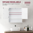 Armadietto Pensile da Bagno 56x13x58 cm con 2 Ante a Specchio e Ripiano Aperto Bianco      