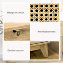 Cassettiera con 4 Cassetti in Stile Boho 80x35x95 cm Inserti in Rattan color Legno   