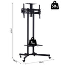 Supporto Tv da Terra Altezza Regolabile con Ruote Nero 90x64x175 cm 