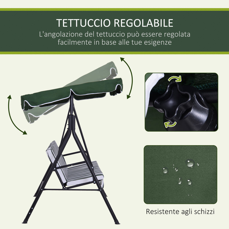 Dondolo da Giardino a 3 Posti 172x110x153 cm con Tettuccio Inclinabile e Cuscini Verde   