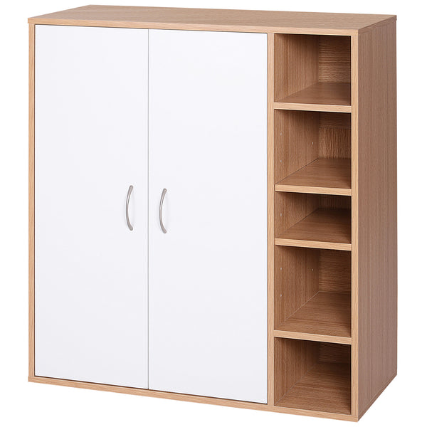 prezzo Sideboard mit 2 Türen und 5 Regalen in Holz und Weiß 80x32x90,5 cm