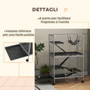 Gabbia per Roditori 80x52x128 cm con 4 Ingressi a Livelli Multipli in Metallo e PP Grigio  