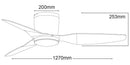 Ventilatore da Soffitto con 3 Pale e LED Ø127 cm 3 Velocità Martec Flush Nero