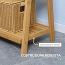 Portasciugamani Bagno Multiuso 53x30,5x152 cm Pieghevole con 3 Barre e 3 Ripiani in Legno Naturale   