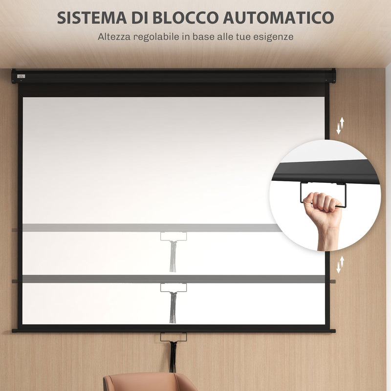 Telo Proiettore 100"" Regolabile con Montaggio a Soffitto e Parete Formato 4:3 203x7,5x152 cm Bianco e Nero
