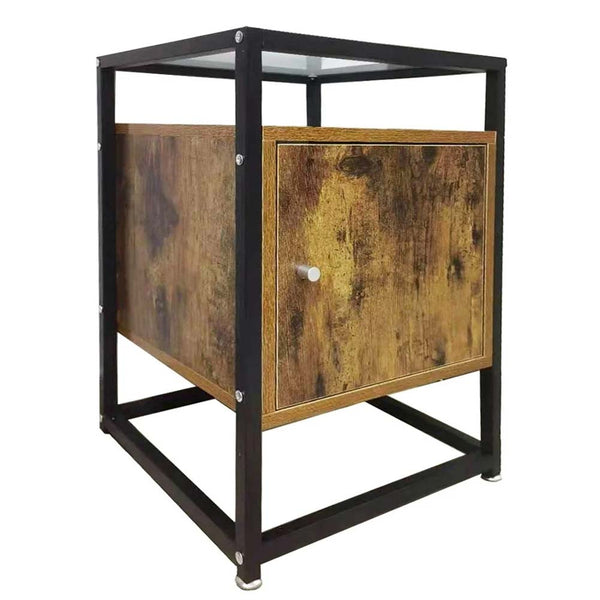 Tavolino Divano Mobiletto Comodino in Metallo Legno e Vetro con Anta e Ripiano online