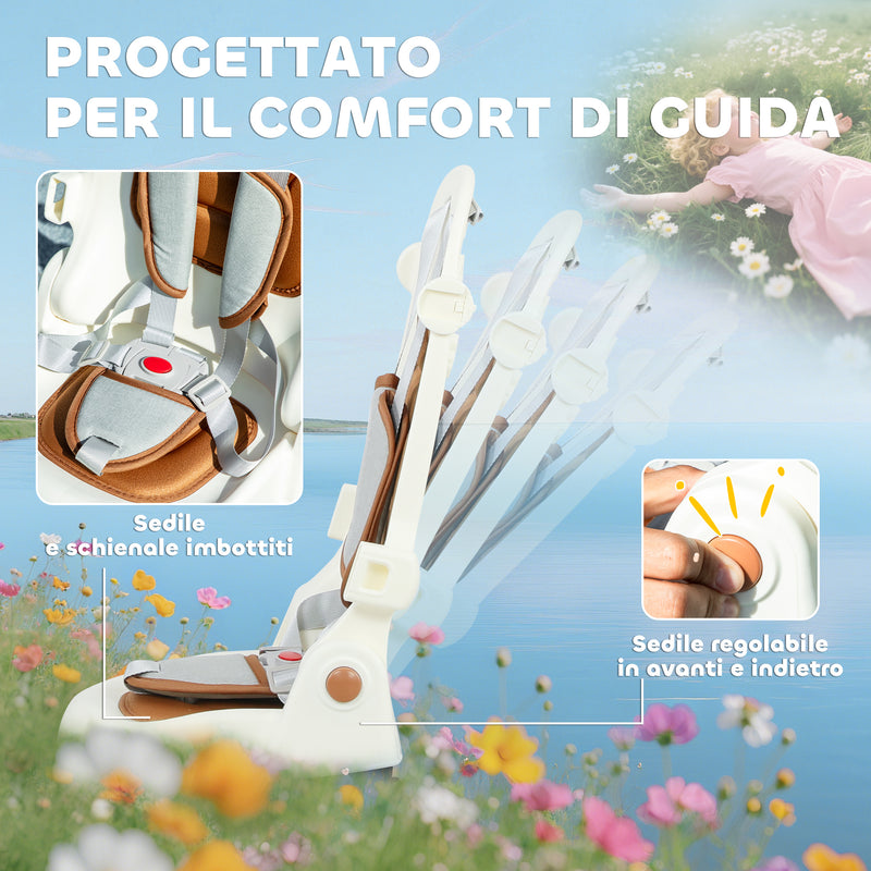 Triciclo per Bambini 5 in 1 96,5x49x101 cm con Maniglione e Cinture di Sicurezza Bianco Crema   