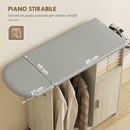 Mobile Asse da Stiro in Effetto Lino Armadietto e Barra per Vestiti 127x42,5x99 cm Grigio e Color Legno      