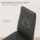 Set 2 Sedie 41x50x97 cm con Schienale Alto in Finta Pelle e Acciaio Nero 
