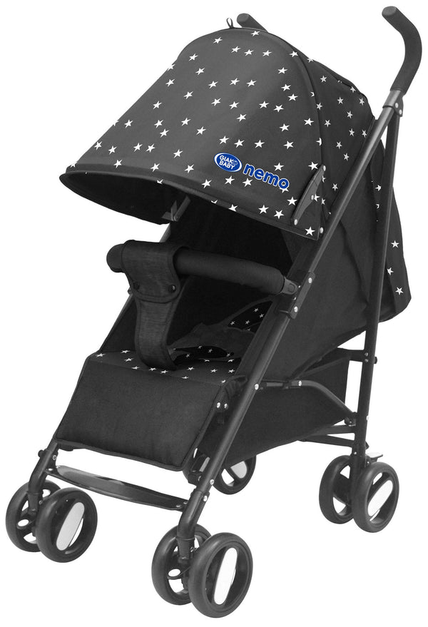 sconto Leichter faltbarer Kinderwagen mit Tasche Nemo Schwarz mit Sternen