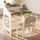 Set Scrivania 60x48x68 cm e Sedia per Bambini 3-8 Anni con 3 Scomparti Aperti e Bordi Arrotondati in MDF Color Legno      