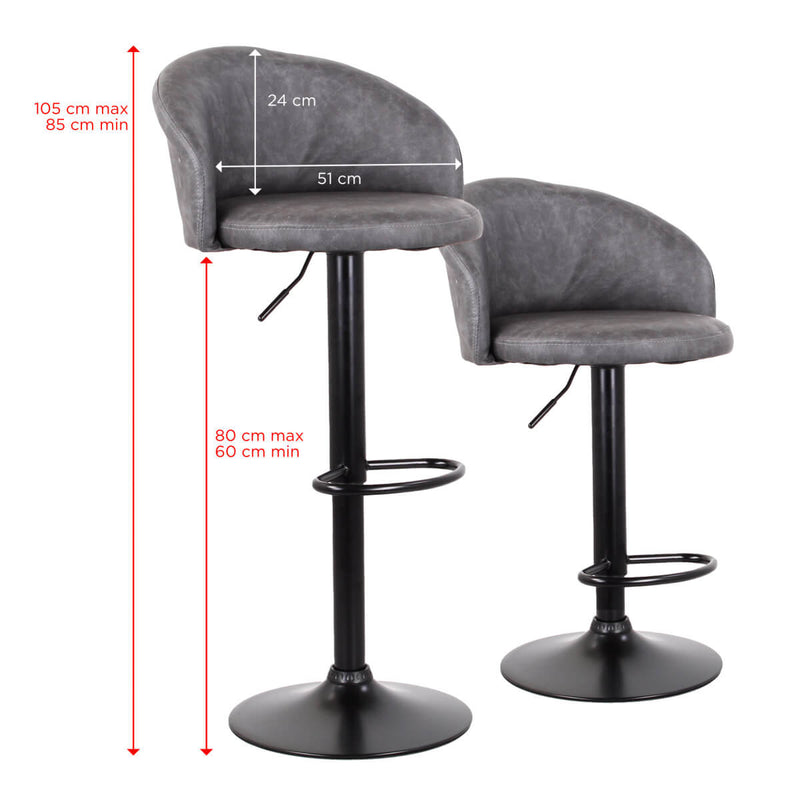 Set 2 Sgabelli 51x44x60/80 cm in Similpelle Base Nera Grigio