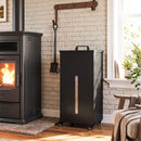 Contenitore per Pellet 45 kg 36,5x36,5x85,5 cm con Coperchio Ruote e Setaccio in Acciaio Laminato a Freddo Nero      