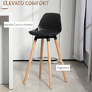 Set 2 Sgabelli Bar 43x43x91 cm con Schienale Poggiapiedi in Acciaio Seduta Imbottita Gambe in Legno e PU Nero      