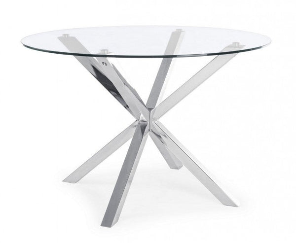 Tisch Runde Glasplatte Stahlbein D114 Rundes Glas sconto