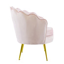 Poltrona Imbottita Schienale a Conchiglia in Velluto Piedi Oro Rosa