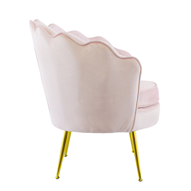 Poltrona Imbottita Schienale a Conchiglia in Velluto Piedi Oro Rosa