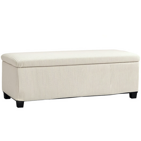 sconto Panca Fondo Letto 112x42x40 cm con Spazio Contenitore da 84L in Tessuto Effetto Velluto a Coste e Acciaio Beige