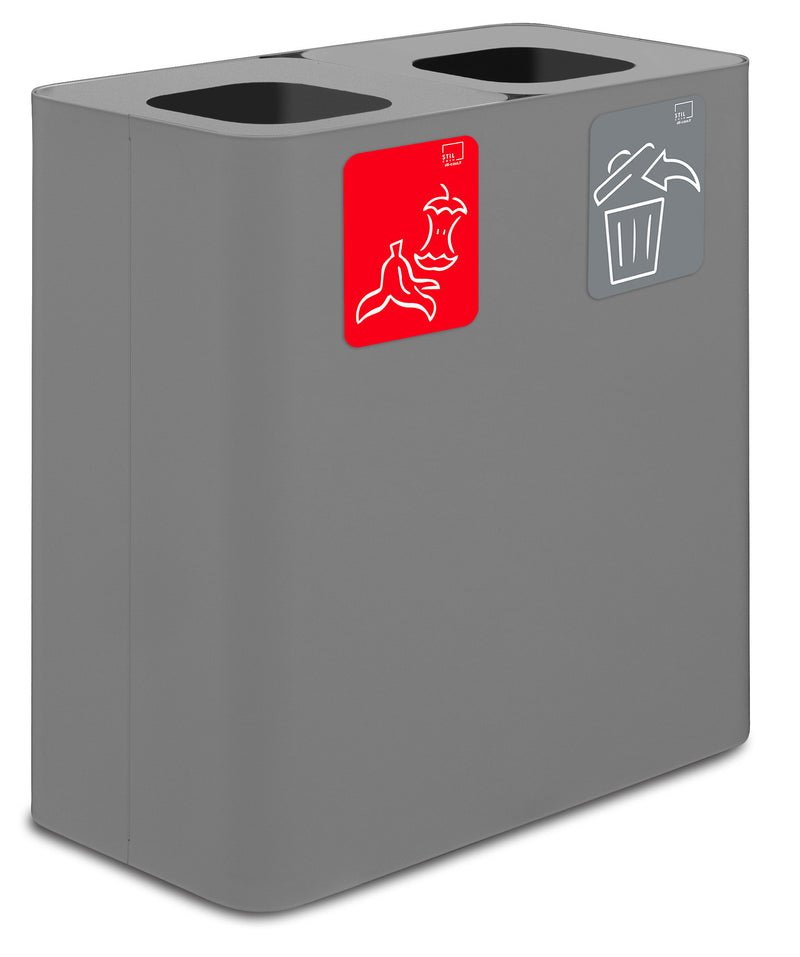 Pattumiera Sistema di Raccolta Rifiuti 77x38xh80 cm In Acciaio Verniciato 2 Scomparti Grigio