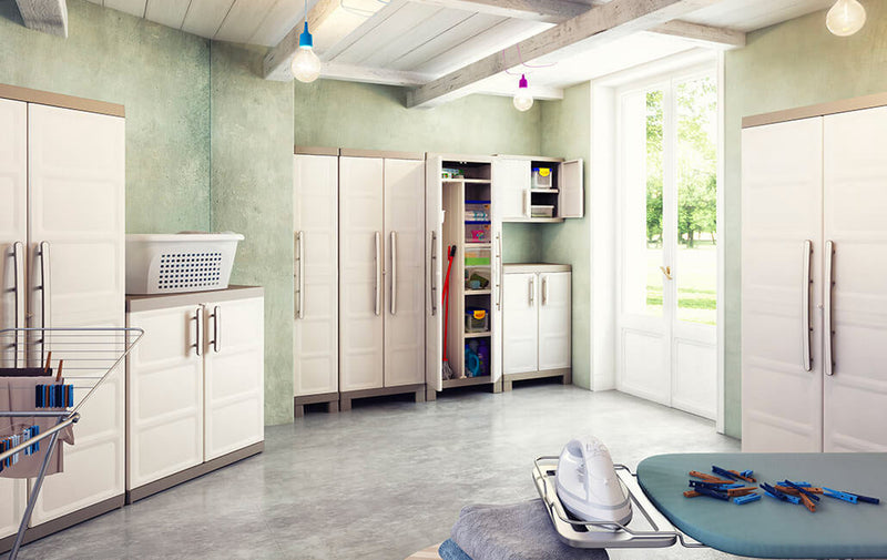 Armadio da Esterno 2 Ripiani 89x54x93H cm in Plastica Keter Excellence XL Basso Beige/Tortora