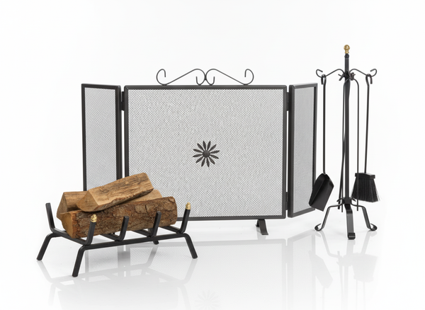 3-teiliges Holzkamin-Set mit Bauer Roccaraso Brandschutz und Holzhalter acquista