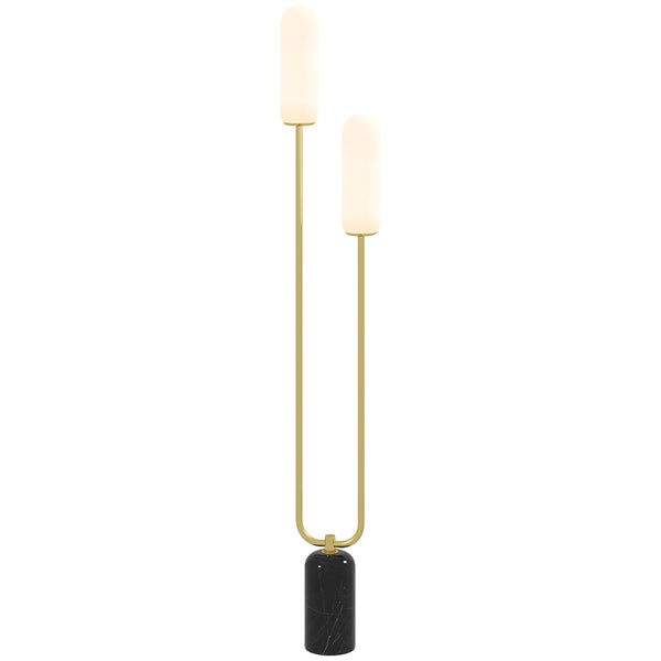 prezzo Lampada da Terra a U con 2 Luci 26x12x150 cm Interruttore a Pedale e Base in Marmo Bianco Nero e Oro