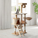 Albero Tiragraffi con Cuccia per Gatti in Legno Naturale Beige 65x39x140 cm 