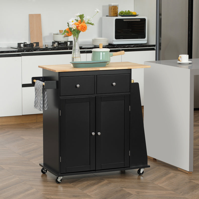 Carrello da Cucina con Armadietto 2 Cassetti e Portaspezie 89x45x89,5 cm in Legno Nero  
