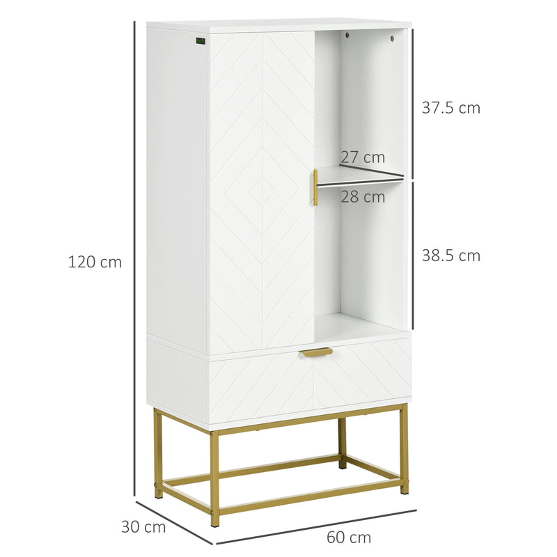 Mobiletto Bagno 60x30x120 cm in MDF e Acciaio Bianco