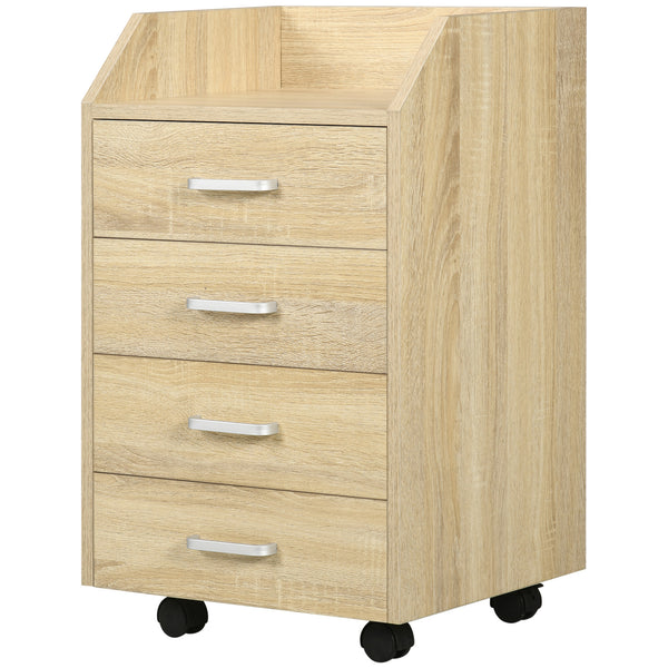 acquista Cassettiera da Ufficio con 4 Cassetti Ruote e Bordi Rialzati 40x36x65 cm in Legno Legno Naturale
