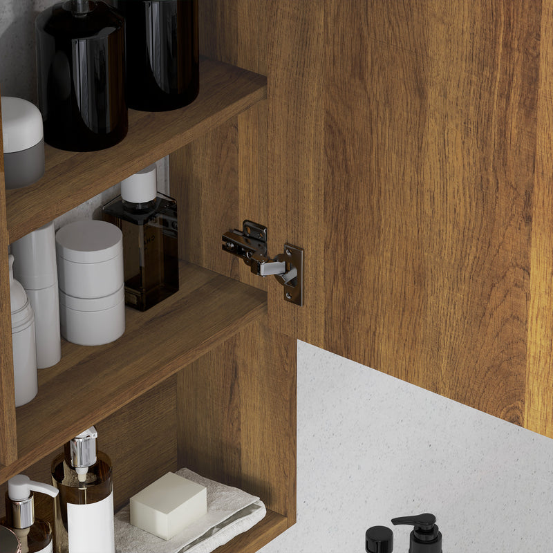 Armadietto con Specchio da Bagno con Mensole a Giorno 60x15x76cm Noce  