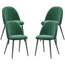 Set 4 Sedie Moderne Imbottite con Schienale Ricurvo 50x52x83 cm in Tessuto Effetto Velluto e Acciaio Verde