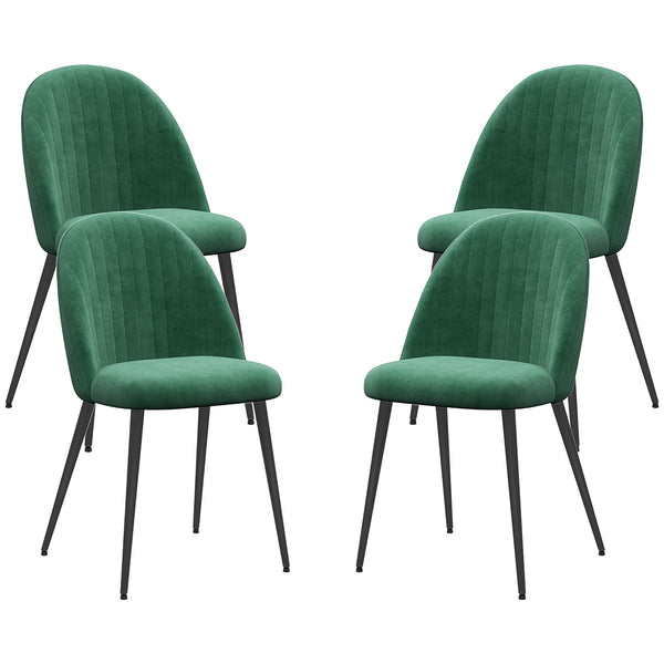 sconto Set 4 Sedie Moderne Imbottite con Schienale Ricurvo 50x52x83 cm in Tessuto Effetto Velluto e Acciaio Verde