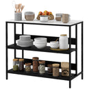 Isola da Cucina con Mensole, Piano Effetto Marmo 100x50x90 cm Struttura in Metallo Nero e Bianco